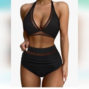 SUUKSESS Women Sexy High Waist Bikini Sets Mesh Tummy Control 2 Piece Swimsuits